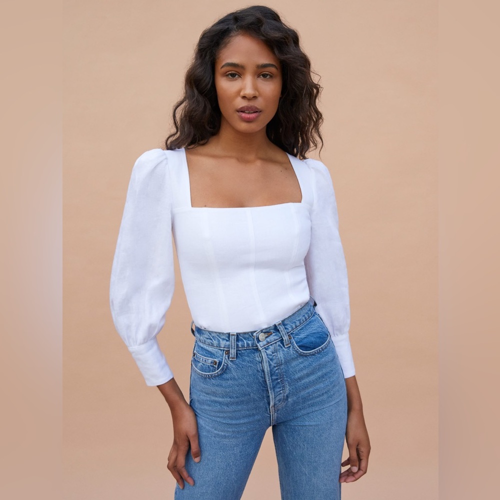 Reformation Stilton Linen Top in White
